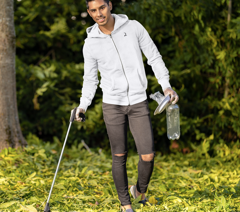 Crest Zip Up Hoodie - White