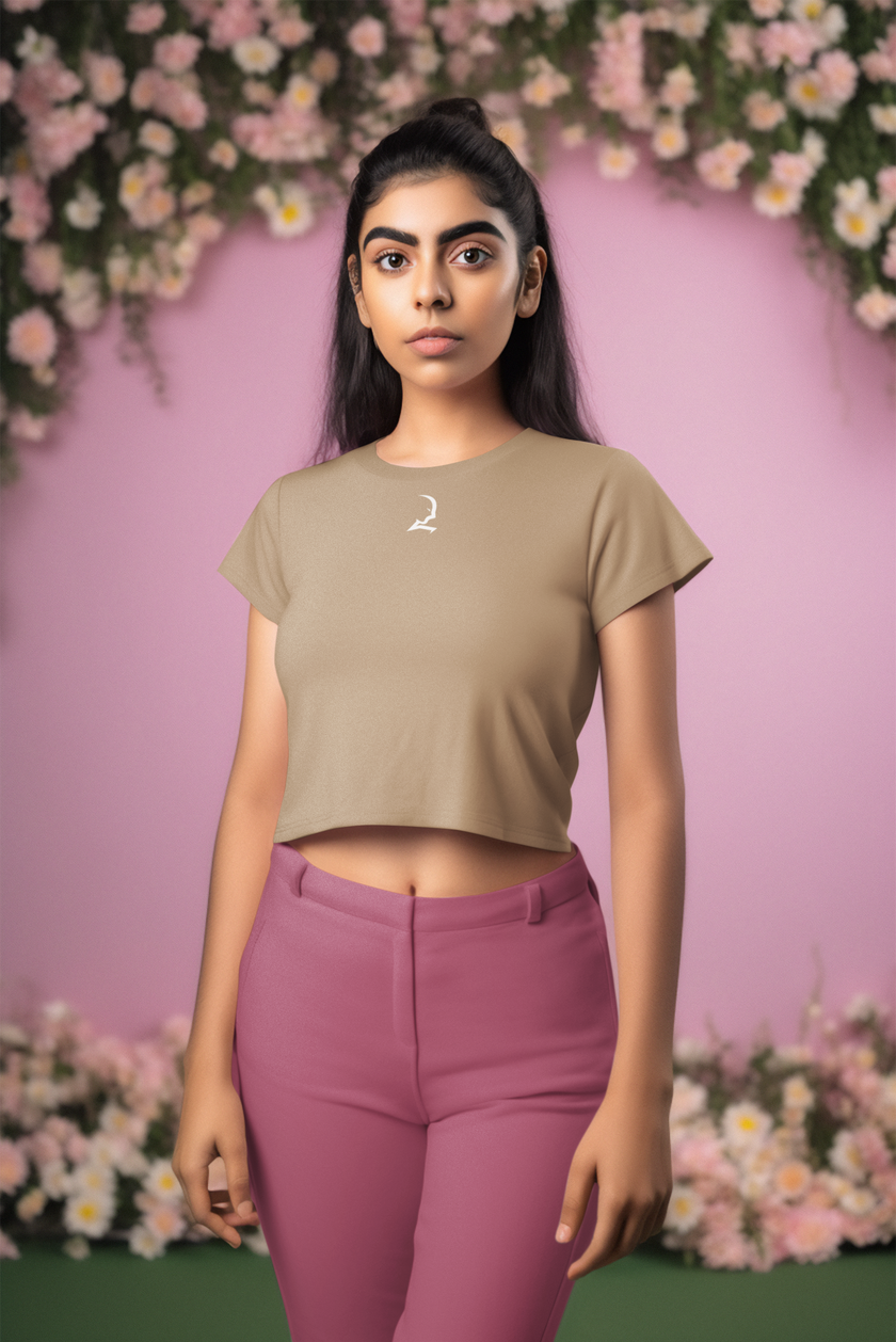 Adapt Como Shortsleeve Crop Top - Light Taupe