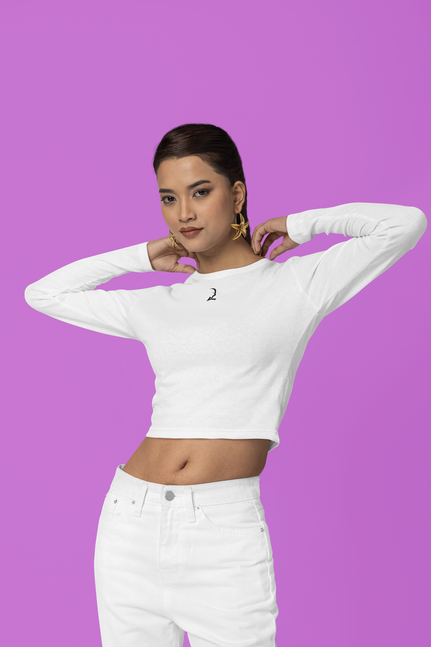 Adapt Marl Seamless Long Sleeve Crop Top - White